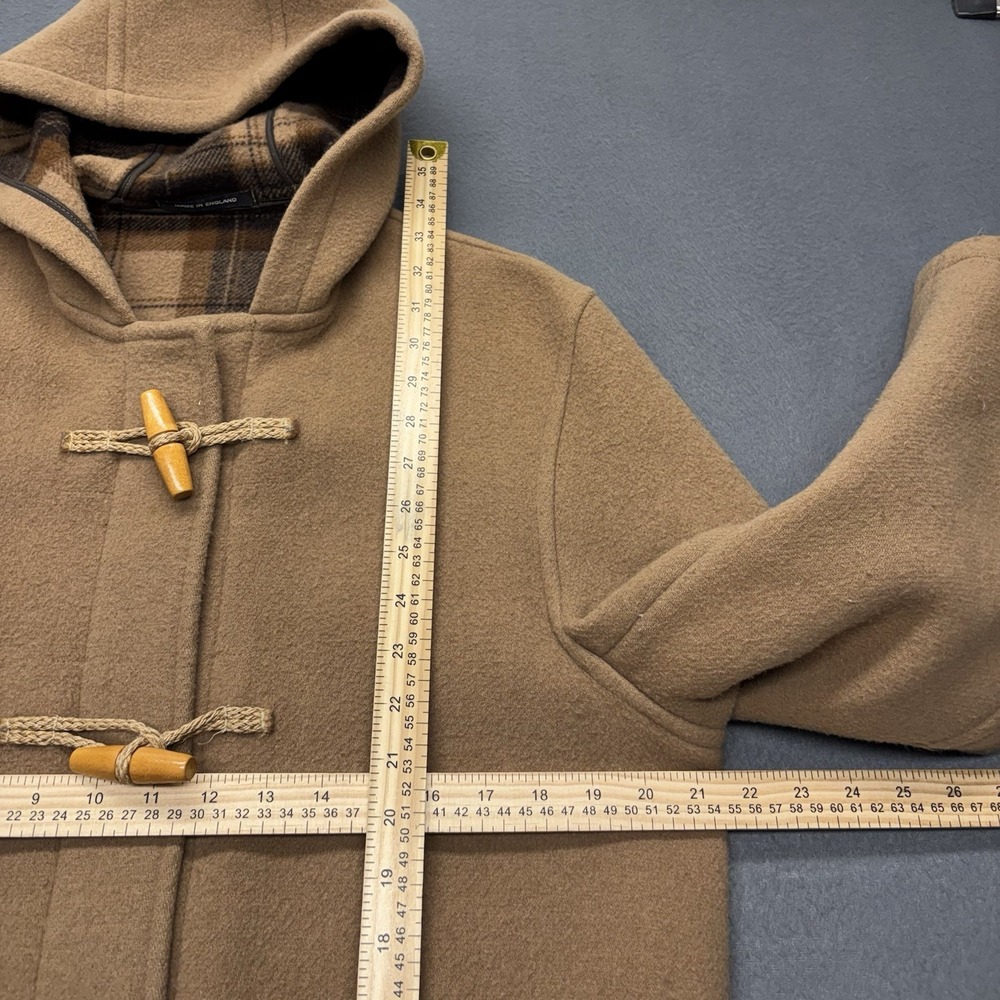 Orvis Wool Blend Duffle Toggle Coat Plaid Lined Hooded Made in England Size L - Picture 10 of 15